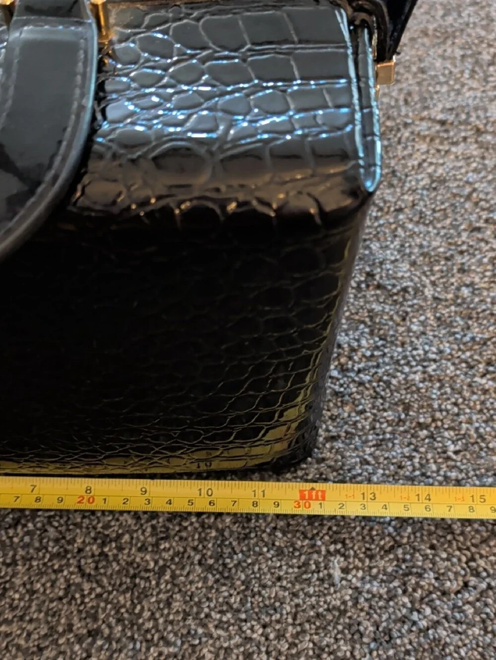 CB, Black Croc-Embossed Patent Box Bag